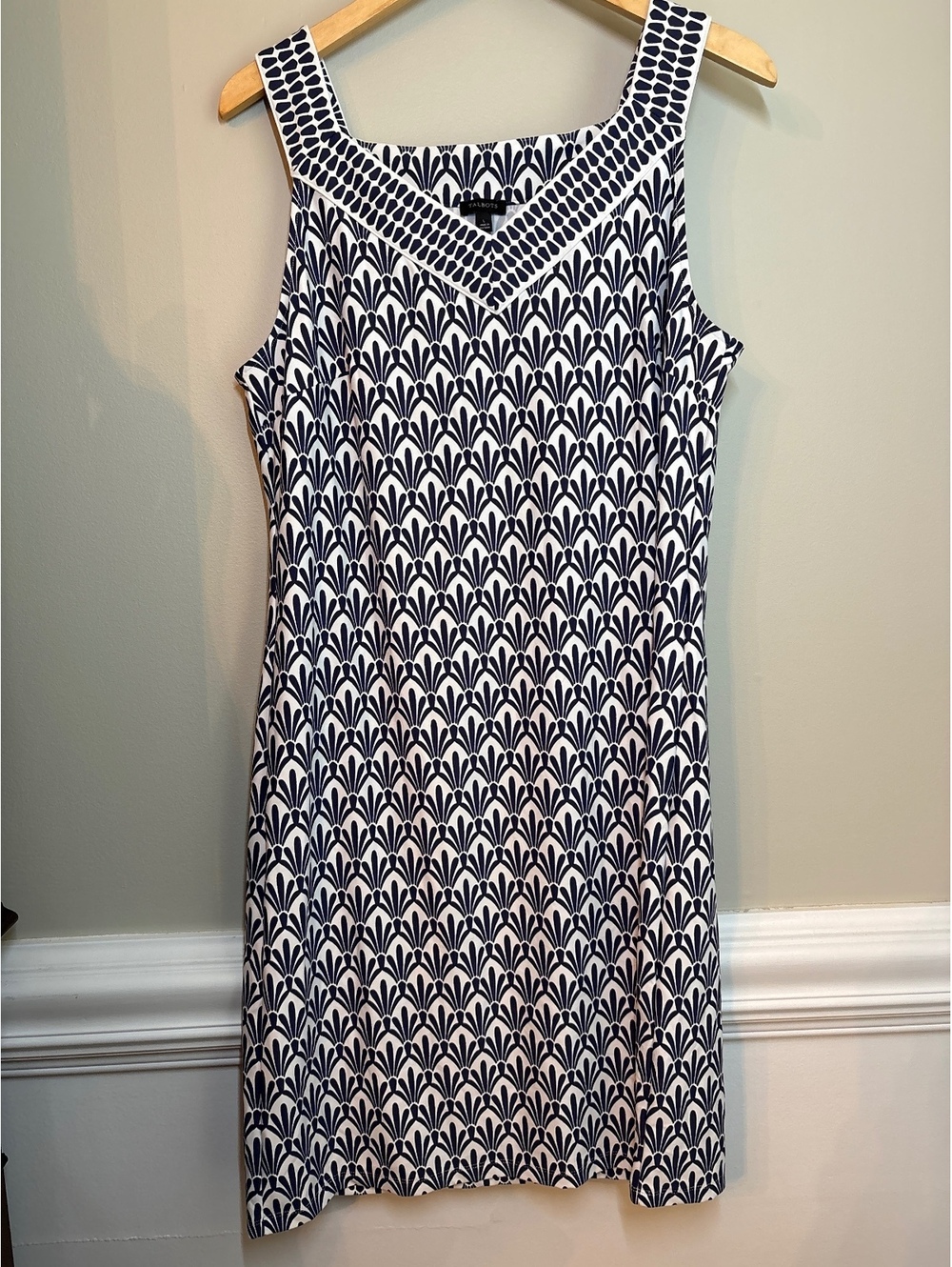 NWT Talbots navy and white abstract pattern dress L